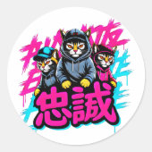 Cool Japans Kat Crew - Voor Laptops & Planners Ronde Sticker (Voorkant)