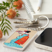 Cool japans klassieker geisha lady kimono fan sleutelhanger (Voorkant Rechts)