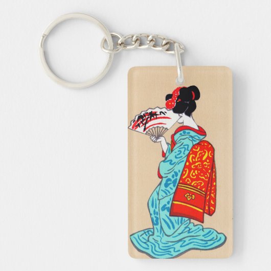 Cool japans klassieker geisha lady kimono fan sleutelhanger (Voorkant)