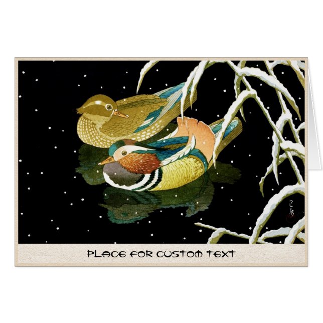 Cool japans mandarina duck zwarte vijver sneeuw (Voorkant Horizontaal)