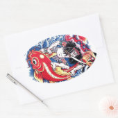 Cool Japans Samurai Koi Karper rood tattoo Ovale Sticker (Envelop)