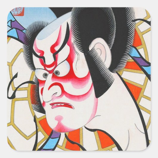 Cool japans traditioneel kabuki makeup tadamasa vierkante sticker (Voorkant)