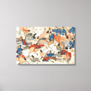 Cool-japans -ukio-e-paardenriders cavalerie canvas afdruk