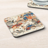 Cool-japans -ukio-e-paardenriders cavalerie onderzetter (Linkerzijde)