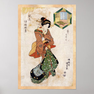 Cool japans  ukiyo-e geisha lady scroll poster