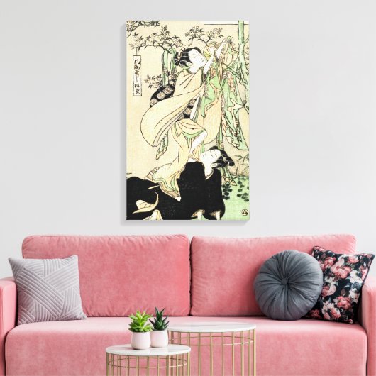 Cool japans ukiyo-e scroll twee geishas canvas afdruk (Insitu (Woonkamer))