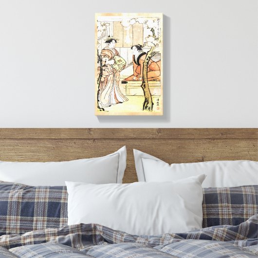 Cool japans  ukiyo-e twee geisha scroll canvas afdruk (Insitu (Slaapkamer))