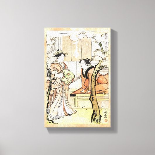 Cool japans  ukiyo-e twee geisha scroll canvas afdruk (Voorkant)