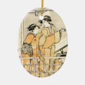 Cool japans  ukiyo-e twee geishaktscroller keramisch ornament (Voorkant)