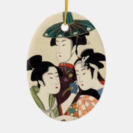 Cool japans vintage ukiyo-e trio lady geisha art keramisch ornament