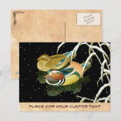 Cool japanse mandarina duck zwarte vijver sneeuw briefkaart (Voorkant / Achterkant)