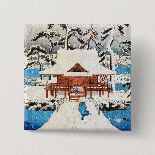 Cool-japanse  ukiyo-e-meersneeuw vierkante button 5,1 cm (Voorkant)