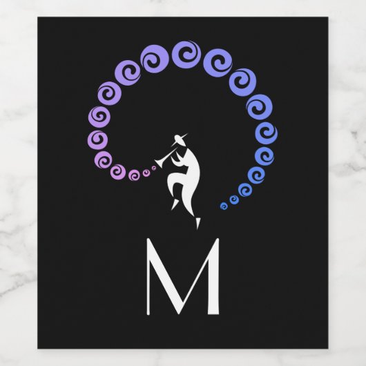 Cool Jazz Trumpet Musician Monogram Blue Lila Wijn Etiket (Enkel label)