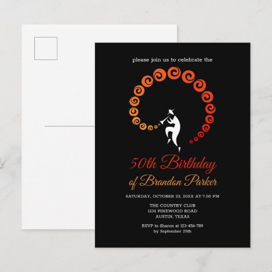 Cool Jazz Trumpet Muzikant 50ste Verjaardagsfeest Uitnodiging Briefkaart (Voorkant / Achterkant)