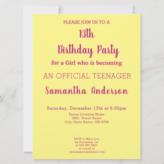 Cool Je bent 13 Officiële Tiener Meisje Verjaardag Kaart (Achterkant)