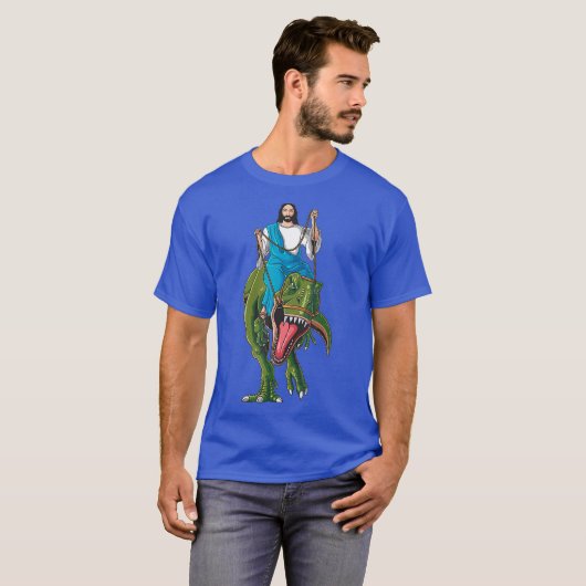 Cool Jesus Riding Dinosaur Funny Christelijke Dino T-shirt (Voorkant volledig)
