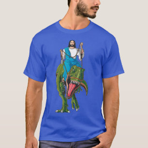 Cool Jesus Riding Dinosaur Funny Christelijke Dino T-shirt