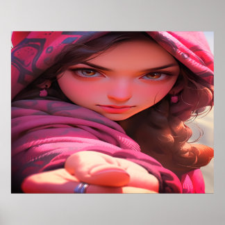 Cool Jong Meisje Draagt een Paarse Hoodie Muur Poster