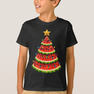 Cool July Summer Xmas Watermelon Christmas Tree  T-shirt