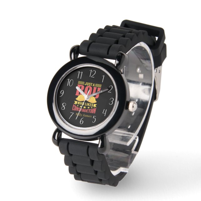 Cool Just Boy Loves Construction Naam toevoegen Horloge (Hoek)