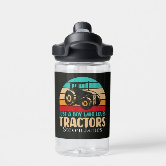 Cool just boy loves tractors naam toevoegen waterfles (Achterkant)