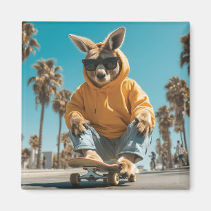 Cool Kangaroo in zonnebril op een skateboard Magneet