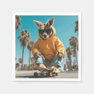 Cool Kangaroo in zonnebril op een skateboard Servet