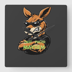 Cool Kangaroo Snel Tempo Chaos Zwarte T-Shirt Vierkante Klok