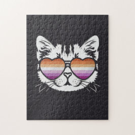 Cool kat met lesbische vlag bril grappig sapphic legpuzzel