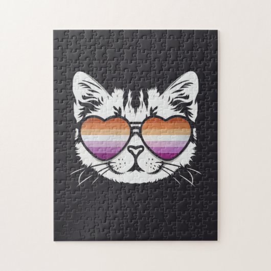 Cool kat met lesbische vlag bril grappig sapphic legpuzzel (Verticaal)