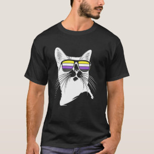 Cool Kat met Non-binaire Trots Zonnebril Fun Enby T-shirt