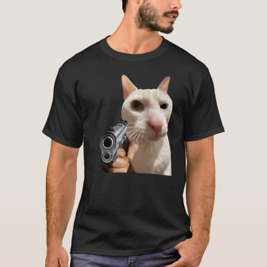 Cool kat met pistool Funny Meme t-shirt (Voorkant)