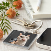 Cool kat met pistool grappige meme t-shirt sleutelhanger (Voorkant Rechts)