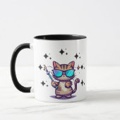 Cool Katten Dragen Bril Holding Magic Wands Star Mok (Links)