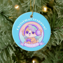 Cool Kawaii Christmas Gamer Meisje Hond in Blauwe 