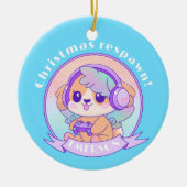 Cool Kawaii Christmas Gamer Meisje Hond in Blauwe  Keramisch Ornament (Voorkant)