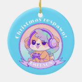 Cool Kawaii Christmas Gamer Meisje Hond in Blauwe  Keramisch Ornament (Achterkant)