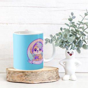 Cool Kawaii Gamer Girl Dog in Baby Blue met naam Koffiemok