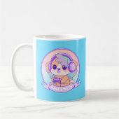 Cool Kawaii Gamer Girl Dog in Baby Blue met naam Koffiemok (Links)