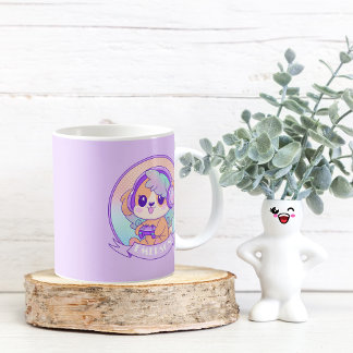 Cool Kawaii Gamer Girl Dog in het Paarse met naam Koffiemok