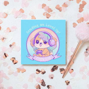 Cool Kawaii Gamer Girl Verjaardagswensen voor Hond Notitiekaartje