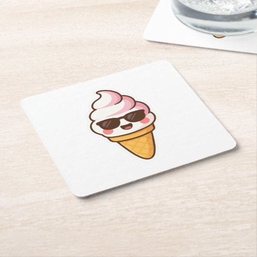 Cool Kawaii Ice Cream Kartonnen Onderzetters (Schuin)