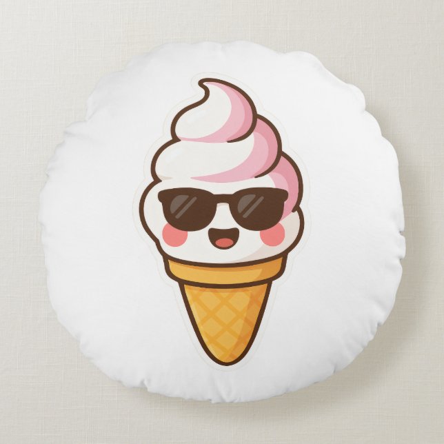 Cool Kawaii Ice Cream Rond Kussen (Voorkant)
