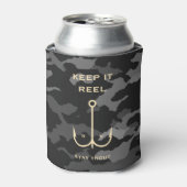 Cool Keep it Reel Vist Funny Vaderdag Camo Blikjeskoeler (Blikje Voorkant)
