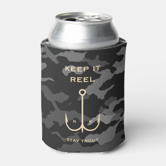Cool Keep it Reel Vist Funny Vaderdag Camo Blikjeskoeler (Blikje Voorkant)