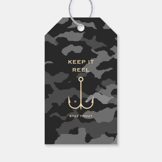 Cool Keep it Reel Vist Funny Vaderdag Camo Cadeaulabel (Achterkant)