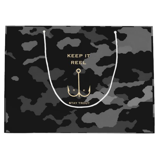 Cool Keep it Reel Vist Funny Vaderdag Camo Groot Cadeauzakje (Voorkant)
