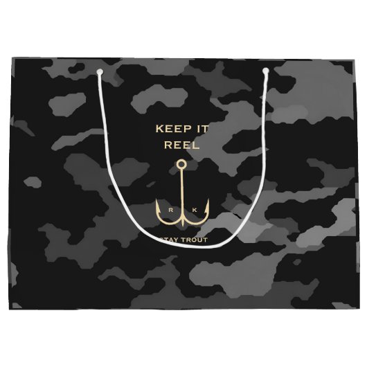 Cool Keep it Reel Vist Funny Vaderdag Camo Groot Cadeauzakje (Achterkant)