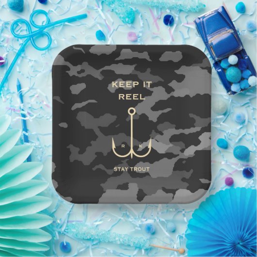 Cool Keep it Reel Vist Funny Vaderdag Camo Papieren Bordje (Feest)