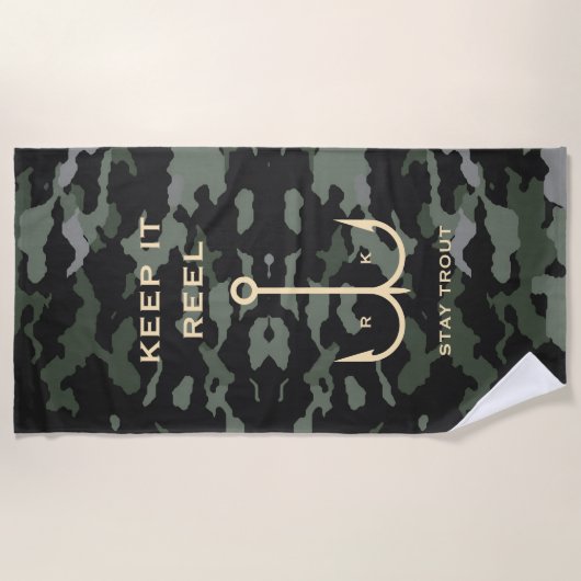 Cool Keep it Reel Vist Funny Vaderdag Camo Strandlaken (Voorkant)